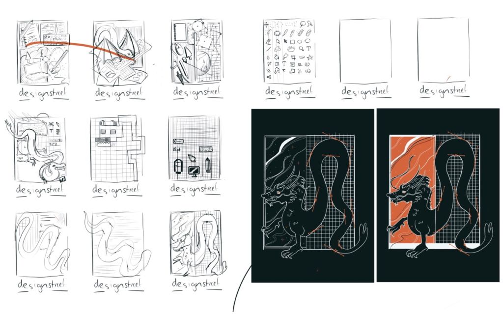 Thumbnail sketches of merch