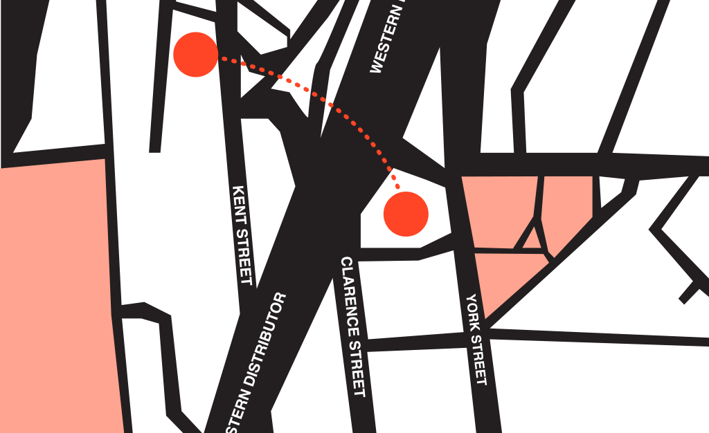 Map of Kent Street Sydney and York Street Sydney