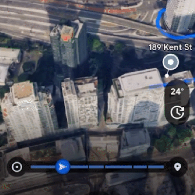 Animation of Google Maps move two streets over in the Sydney CBD.